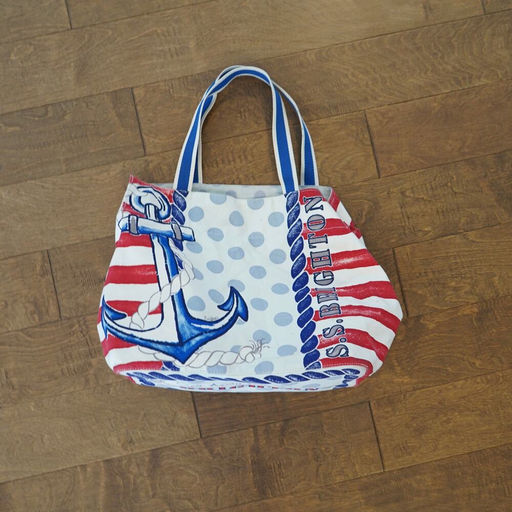 Brighton Sail Away Red White & Blue Anchor Sailing Helm Wheel Canvas Tote Bag